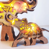 Wooden Elephant Figurine With LED Lights
